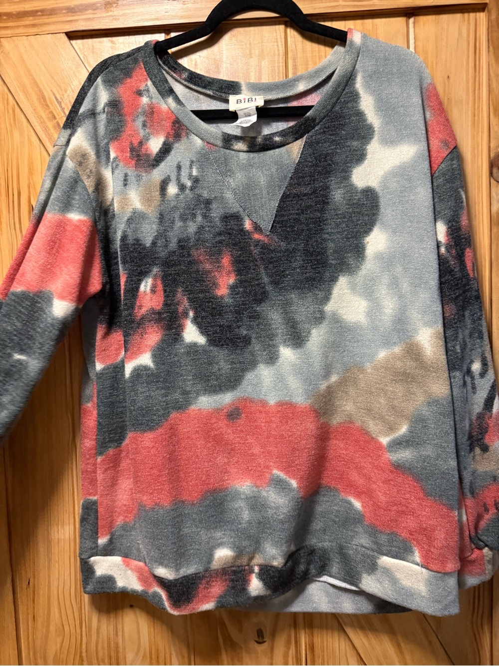 BiBi Coral Gray Black Cream Tie-Dye Long Sleeve Sweatshirt